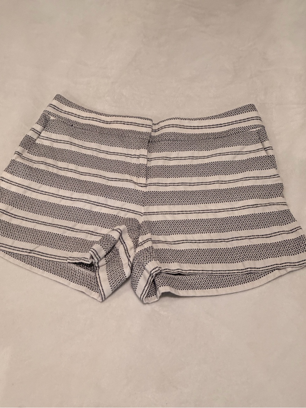 LOFT Striped High-Waist Knit Shorts - White and Navy